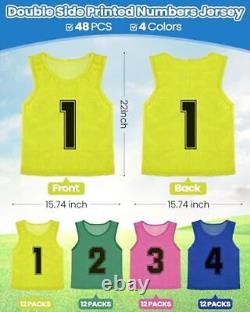 48 Pcs Pinnies for Sport Soccer Practice Pinnies Green, Pink, Blue, Yellow