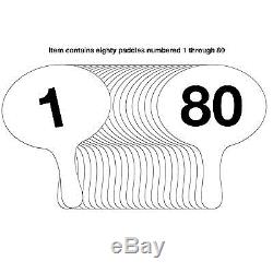 Better Bidders 11.5in Oval Cartonplast Auction Paddles Set, White, Numbered 1-80