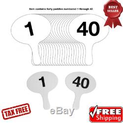 Oval Cartonplast Auction Paddles Set White Numbered Strong and Reusable 1-4 1.5