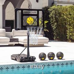 Pool Basketball Hoop Set Includes 3X Composite Leather Basketballs, Air Pump