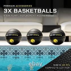 Pool Basketball Hoop Set Includes 3X Composite Leather Basketballs, Air Pump