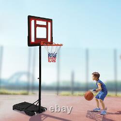 Portable Basketball Hoop System Goal Stand Height Adjustable Outdoors White/Red