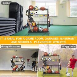 Sports Equipment Organizer Ball Storage Rack Garage Ball Rolling Basket Cart