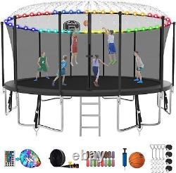 Windproof Trampoline 1500LBSwith Enclosure Net Basketball Hoop