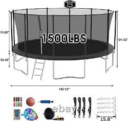 Windproof Trampoline 1500LBSwith Enclosure Net Basketball Hoop