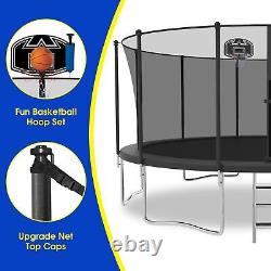 Windproof Trampoline 1500LBSwith Enclosure Net Basketball Hoop