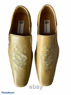 Winston Slip On Men's Dress Shoes Square Toe Embroidered Dragon 9.5 Halloween